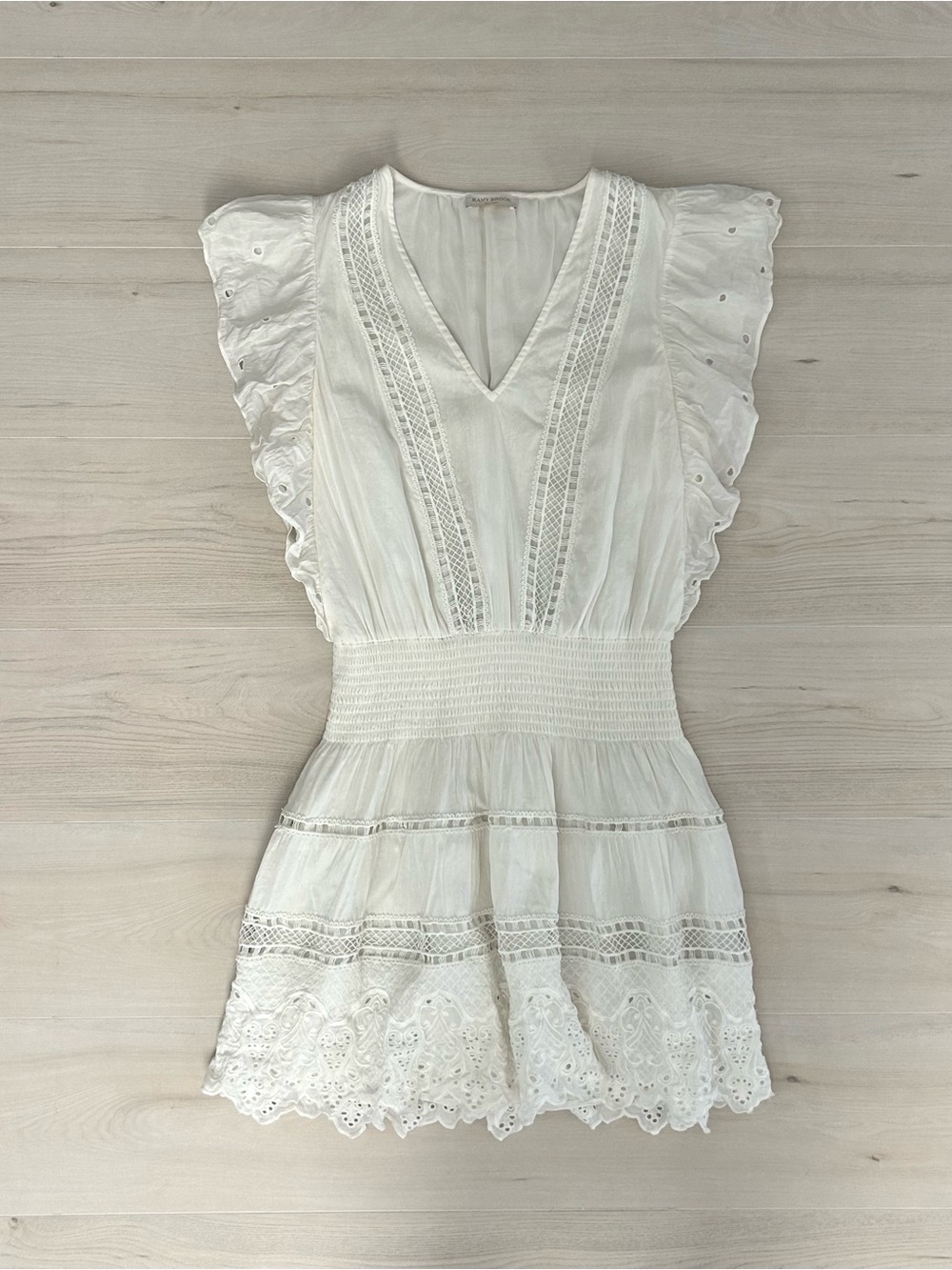 white ramy brook ruffled flowy dress